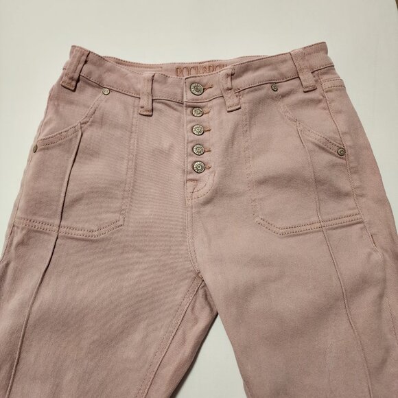 Rock & Roll Cowgirl Pastel Pink Stretch Denim High Rise Flare Jeans - Picture 4 of 7